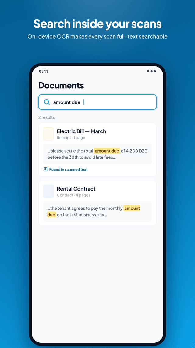 OCR search finding text inside scanned documents